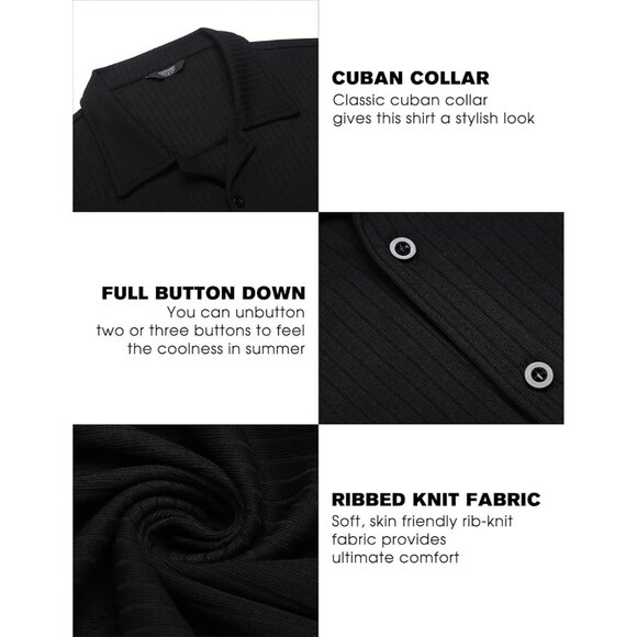 Mens Knit Button Down Shirt Short Sleeve Button Up Shirt Summer Casual Beach Top - Picture 4 of 5